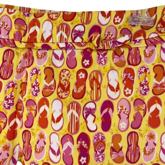 Alanni Capri Pants Flip Flop Pattern Yellow Pink Beach Mid Rise Womens Size 12 - Picture 3 of 7